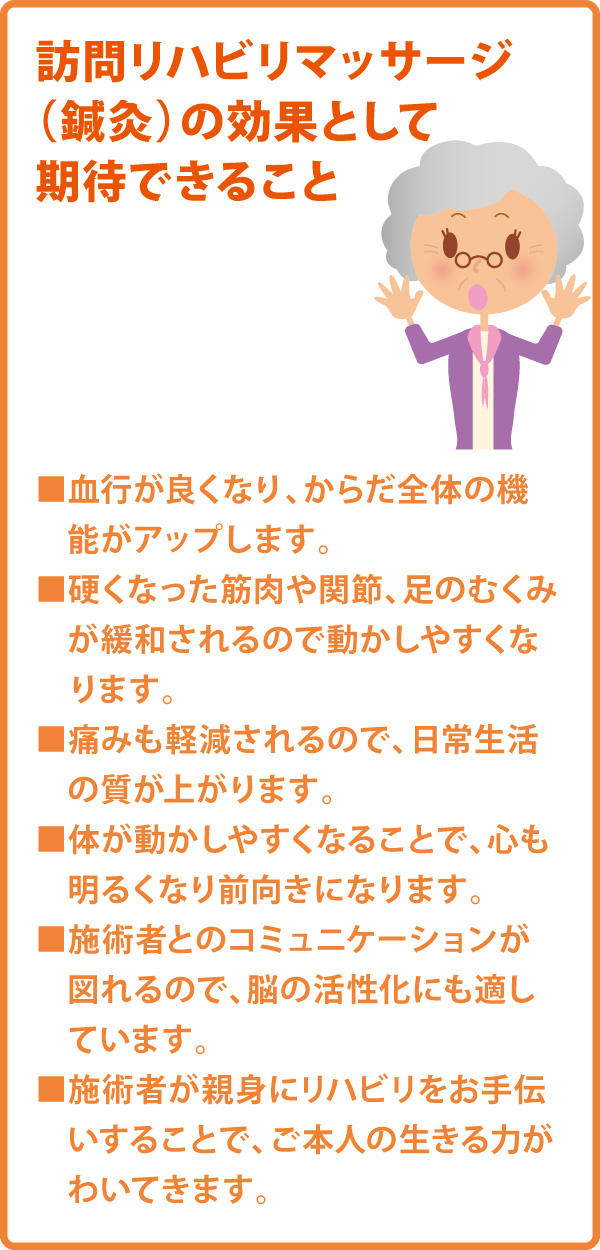 訪問リハビリマッサージ(鍼灸)の効果として期待できること 訪問リハビリマッサージ(鍼灸)の効果として期待できること